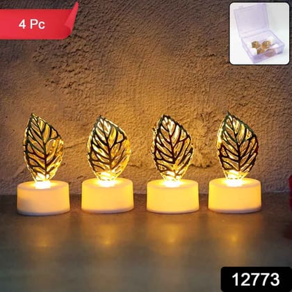 Decorative Golden Leaf Shaped Flameless LED Candles (4 Pcs)