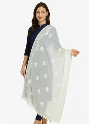 White Chiffon Dupatta for Women, Soft Lightweight Fabric 2.25 Meter Long, Elegant Stylish White Dupatta for Ethnic Wear Festive Traditional Outfit