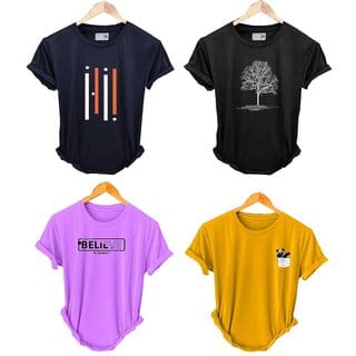 (Pack Of 4) Fashlook Printed T-Shirts for Men - Stylish & Comfortable Casual Wear (Multicolor)
