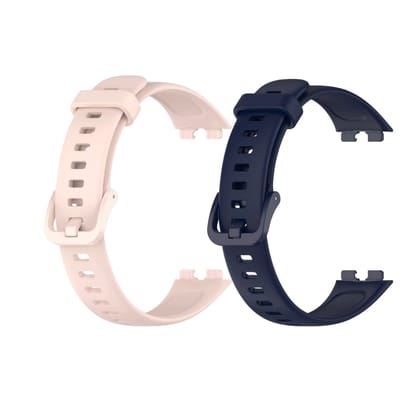 Valente Soft Silicone Sport Strap Compatible with Huawei Band 8 / Band 9 – Comfortable & Adjustable Replacement Wristband (Pack of 2)-Peach & Navy Blue