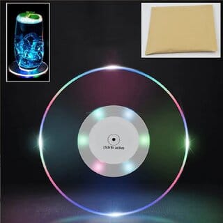 BIYANKA Colourful LED Cocktail Coaster, Round Ultra-Thin LED Drink Coaster