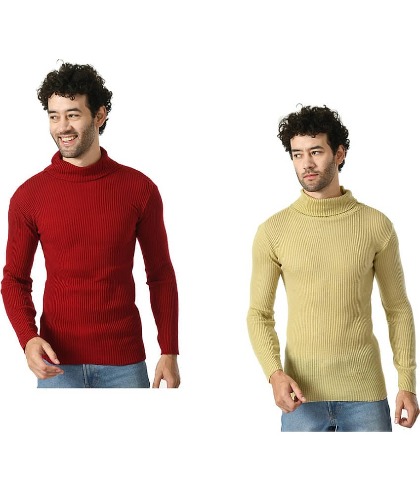 IndiWeaves Woollen High Neck Men's Full Sleeves Pullover Sweater - Multicolor ( Pack of 2 )