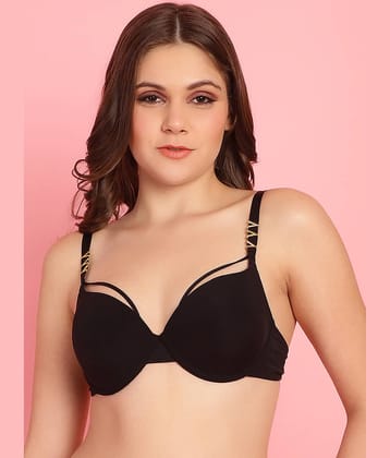 PrettyCat Polyester Lightly Padded Women's Push Up Bra ( Black ) PC-BR-7016-BLK