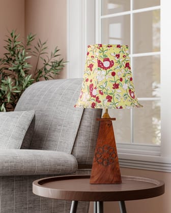 Hand Block Printed Lampshade - 10x9x6-Yellow, Red, Green / 100% Cotton / H: 9 Inches Base: 10 Inches Top: 6 Inches