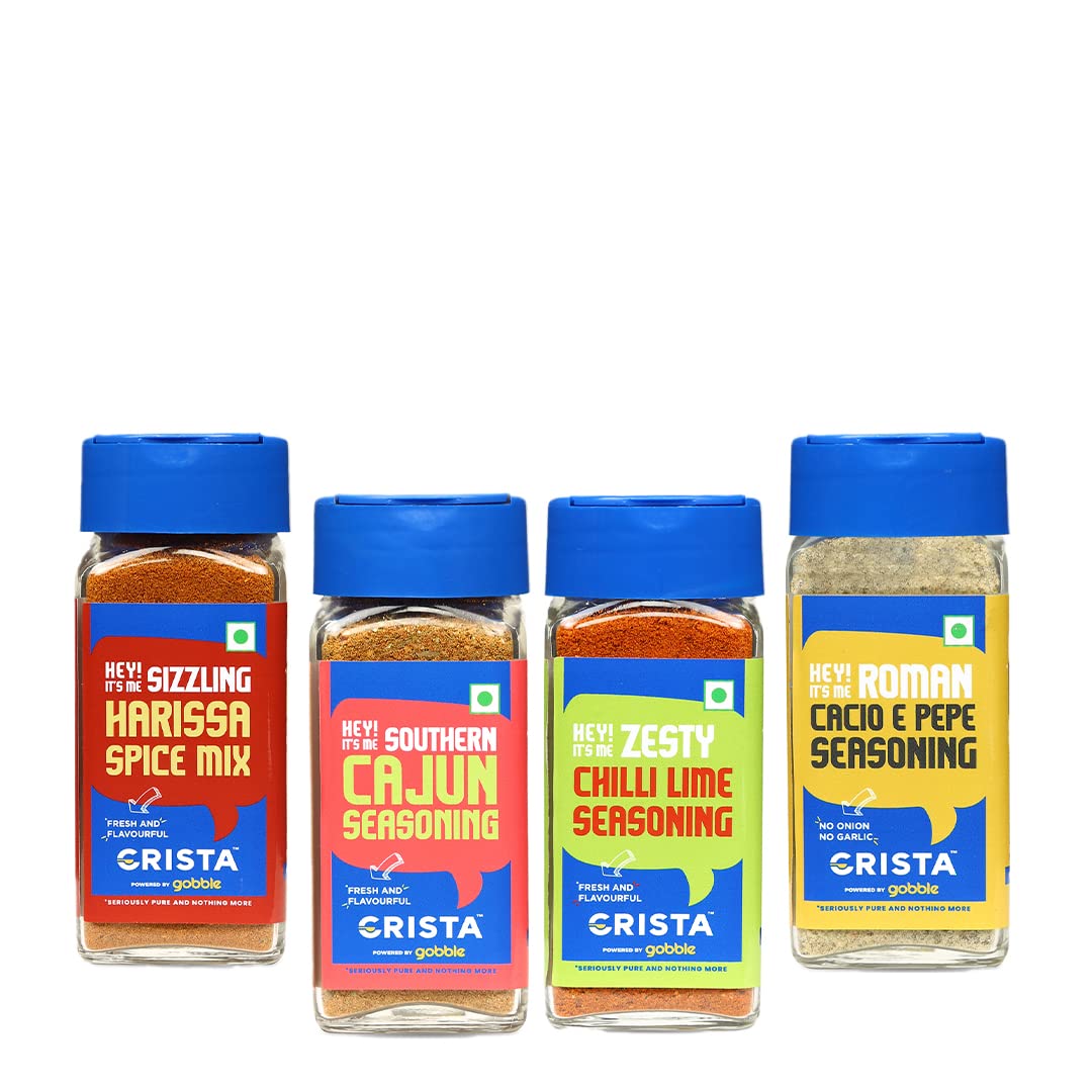 CRISTA International Seasonings Combo (Cacio e Pepe Seasoning 40 gm, Cajun Seasoning 45 gm, Chilli Lime Seasoning 50 gm & Harissa Spice Mix 45 gm) - Pack of 4