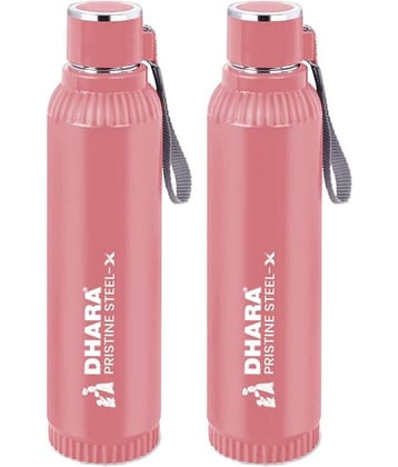 Dhara Stainless Steel Quench Peach Stainless Steel Water Bottle 700 mL ( Set of 2 )