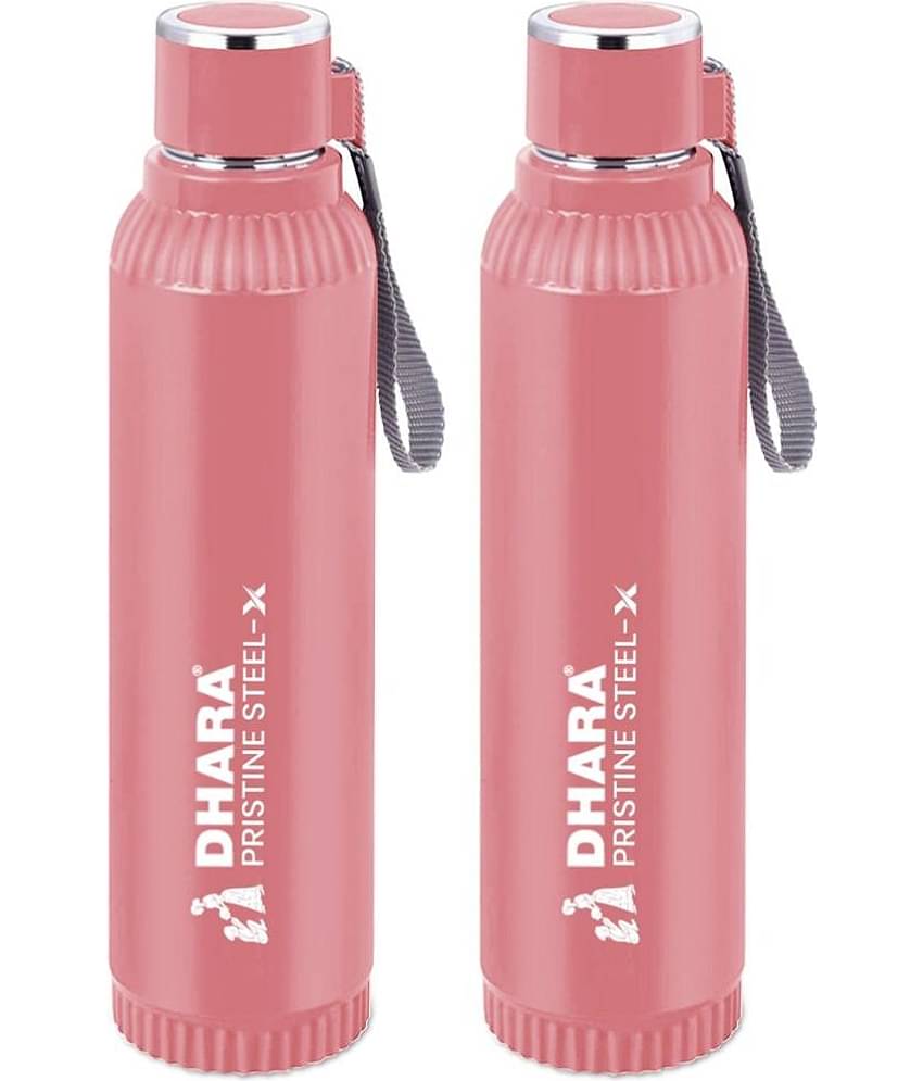 Dhara Stainless Steel Quench Peach Stainless Steel Water Bottle 700 mL ( Set of 2 )