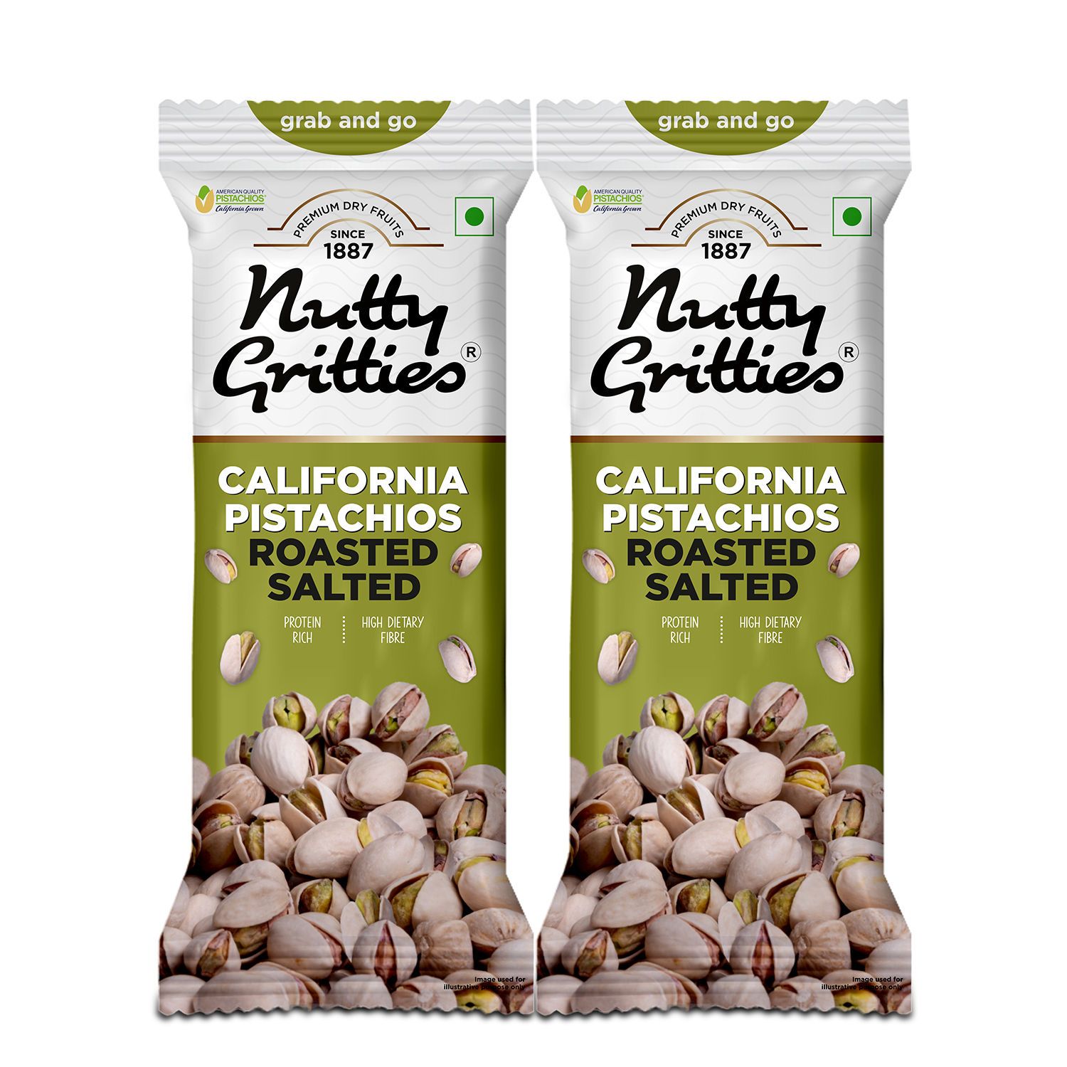 Nutty Gritties Grab And Go California Pistachios Roasted, Lightly Salted, 35 gm - Pack of 2