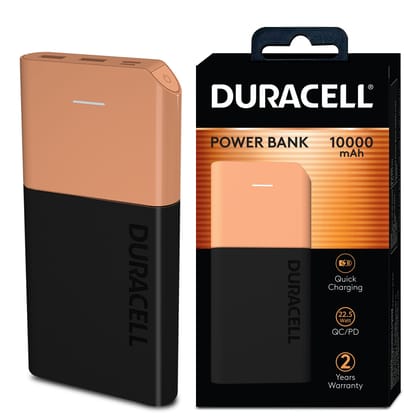 Duracell Power Bank 10000 mAh, Portable Charger, USB C/Micro USB Input, USB A/USB C Output, Fast Charge Technology, 22.5W Power Delivery for Smartphones, Tablets, Headphones and USB-Powered Devices Duracell Power Bank 10000 mAh, Portable Charger, USB C/M