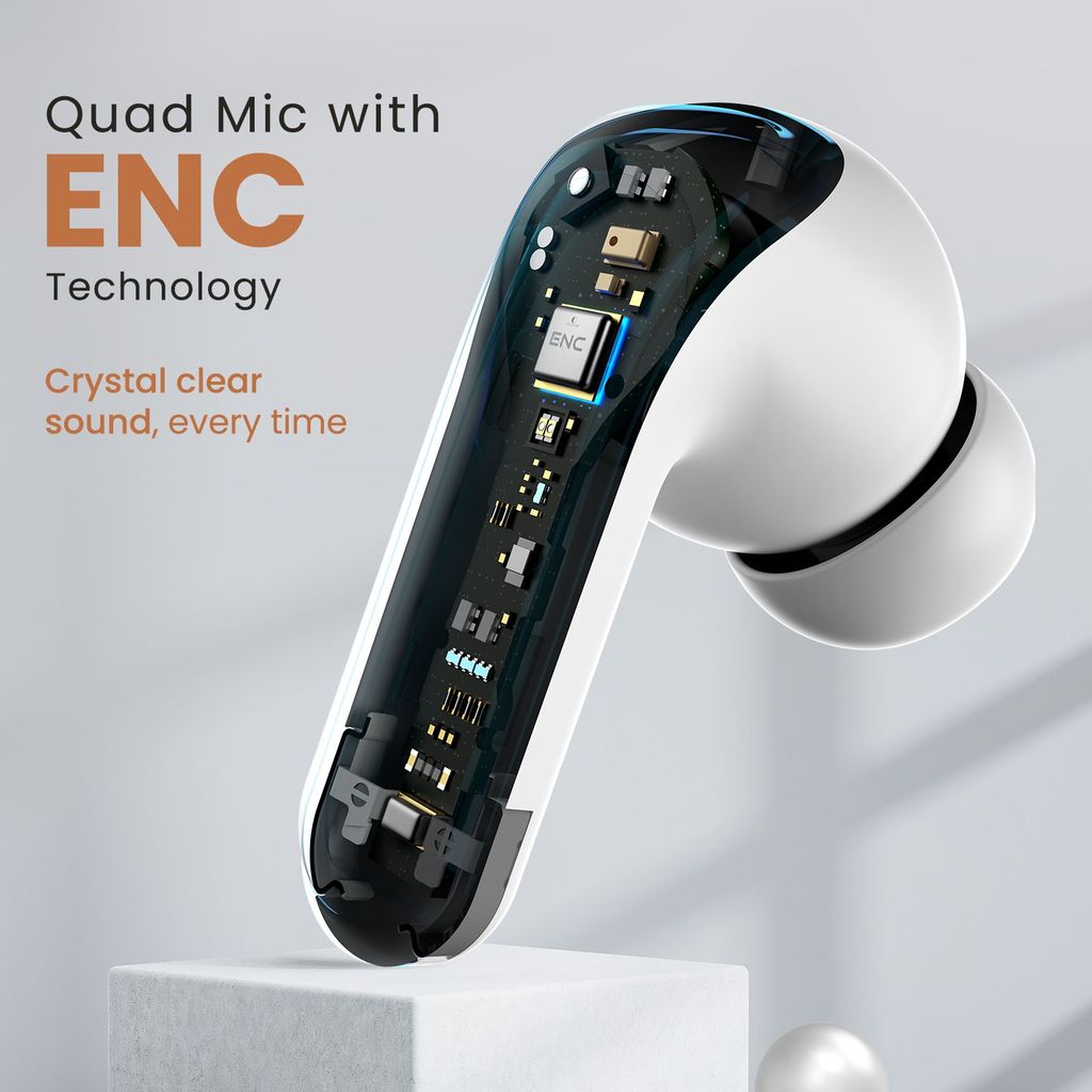 Cellecor BroPods C107 GLOSS TWS with 40H Playtime, ENC, 5.1v BT, 50ms Low Latency Gaming Bluetooth- White