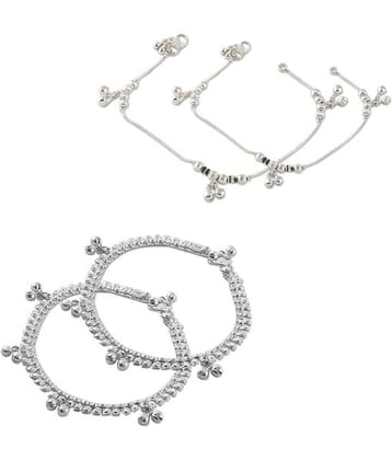 HEER COLLECTION - Silver Anklets ( Pack of 2 )
