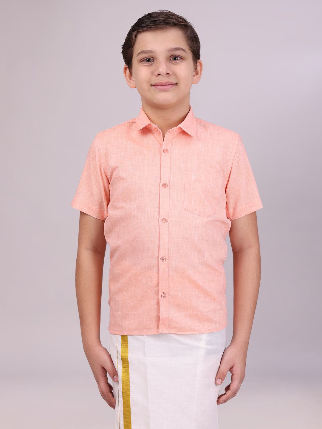 Boys Cotton Light orange Colour Half Sleeves Shirt Friendly Boy-Kids 01 - 02 Yrs / H/S / Light orange