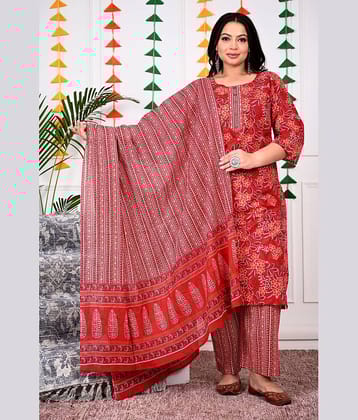 Swasti Cotton Printed Straight Women's Kurti - Maroon ( Pack of 1 )