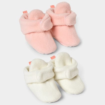 Farm Friends Antipill Knitted Booties Pink & White Pack of 2-0-6 M / Multicolor