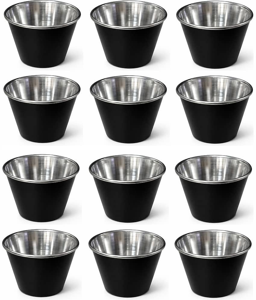 Dynore Sauce Cup 60 ml Stainless Steel Plain Chip&Dip Bowl 6 cm ( Set of 12 ) Black
