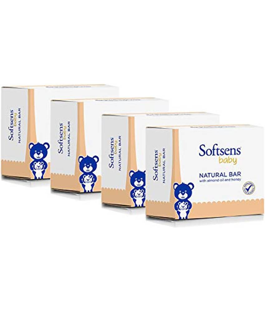 Softsens Baby Natural Bar Soap with Honey, Orange & Natural Almond Oil 100g x 3, Pack of 4