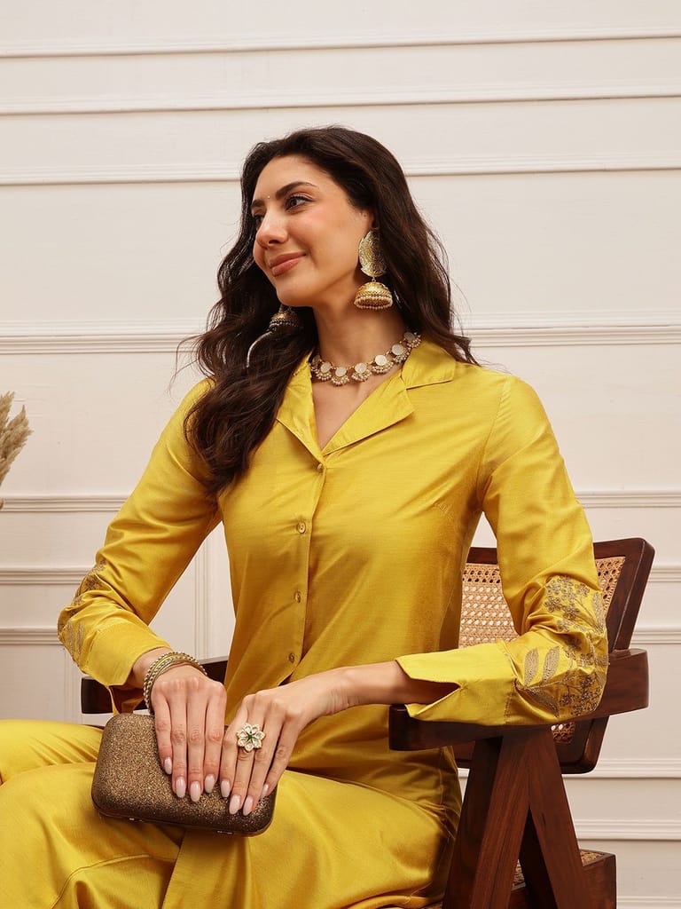 Mustard Yellow Satin Kurta Set