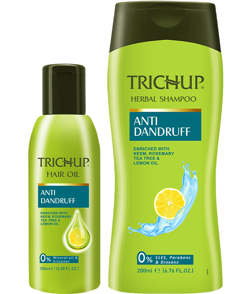 Trichup Anti-Dandruff Hair Care Kit | Hair Oil 100ml & Shampoo 200ml | With Neem, Rosemary & Tea Tree | Controls Flakes & Itchy Scalpc