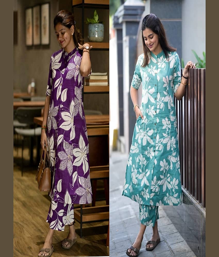 YAGNIK FASHION Women Rayon Printed A-line Kurti With Palazzo ( Multicolor )