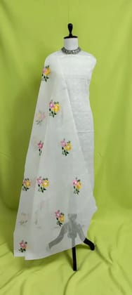 Kota Doria Dress Material with Hand-Embroidered Floral Jaal
