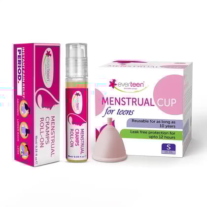 everteen Combo - Menstrual Cup and Menstrual Cramps Roll-On For Periods in Women-Small Cup + Cramps Roll-On