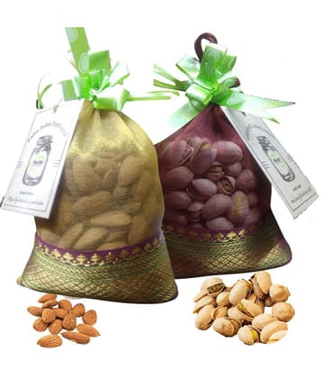 Paleo India 400g Gifts Potli Dry Fruits Gifts Pack Almonds Badam 200g Pista Pistachios 200g