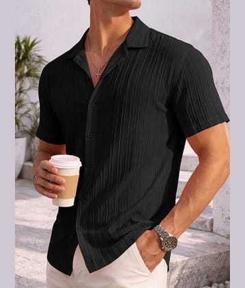 Eyebogler Polyester Regular Fit Popcorn Textured Half Sleeves Men's Casual Shirt - Black ( Pack of 1 )