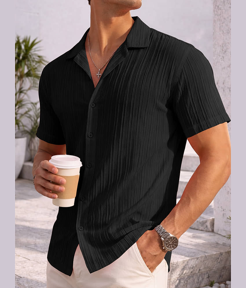 Eyebogler Polyester Regular Fit Popcorn Textured Half Sleeves Men's Casual Shirt - Black ( Pack of 1 )