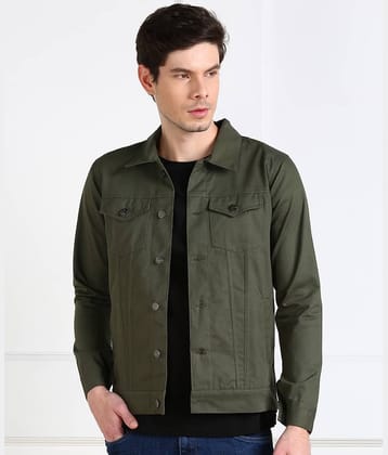 Montrez Cotton Blend Men's Casual Jacket - Olive ( Pack of 1 )