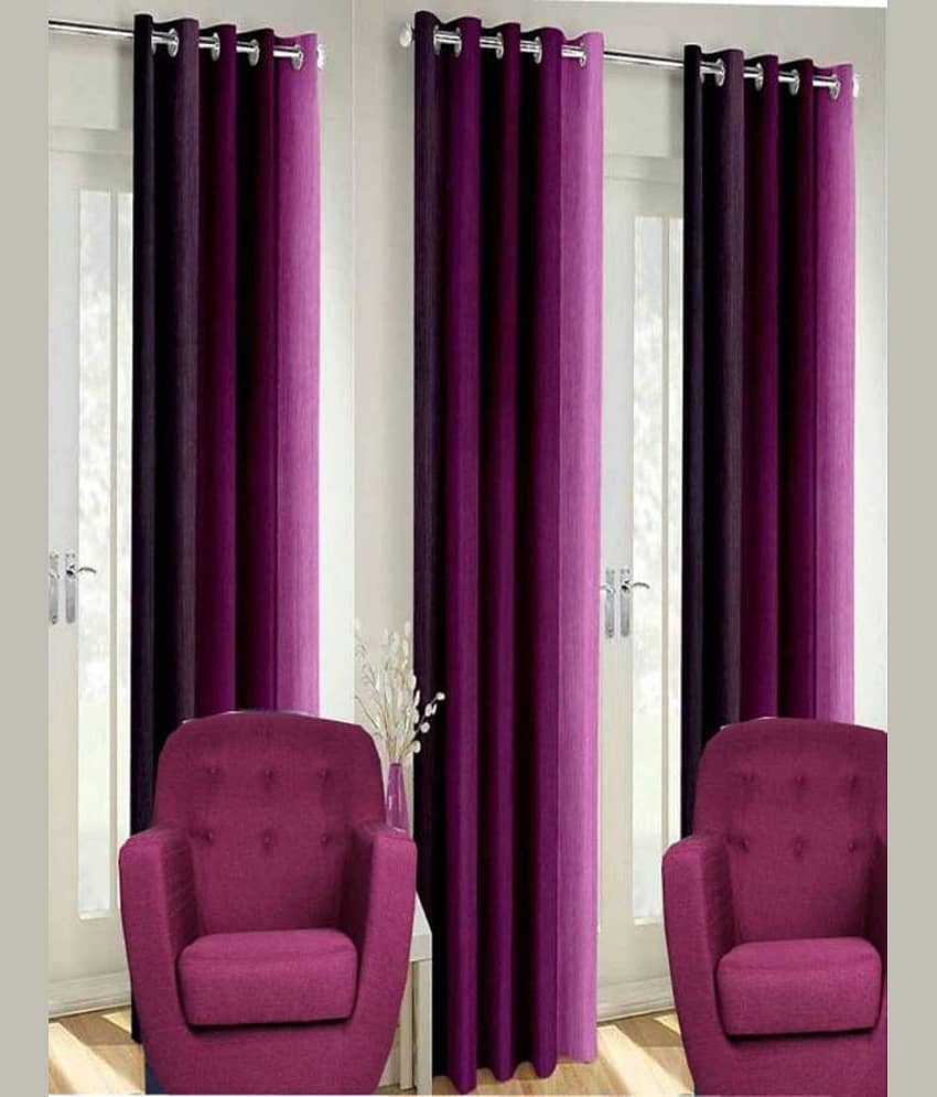 N2C Home Solid Semi-Transparent Eyelet Curtain 5 ft ( Pack of 3 ) - Purple