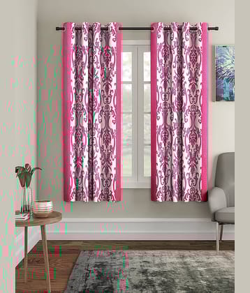 Cortina - Floral Printed Room Darkening Eyelet Curtain-5 Ft-pack of 2