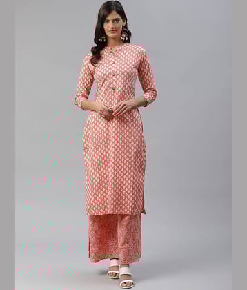 JC4U - Peach Straight Cotton Women's Stitched Salwar Suit ( Pack of 1 )