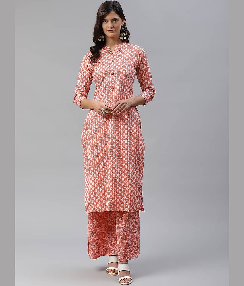 JC4U - Peach Straight Cotton Women's Stitched Salwar Suit ( Pack of 1 )