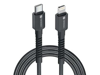 Portronics Konnect X Type C to 8-Pin 27W Fast Charging Cable, Premium TPE Material, Support to all Lightning Devices 2M Length - Black Portronics Konnect X Type C to 8-Pin 27W Fast Charging Cable, Premium TPE Material, Support to all Lightning Devices 2M Length - Black