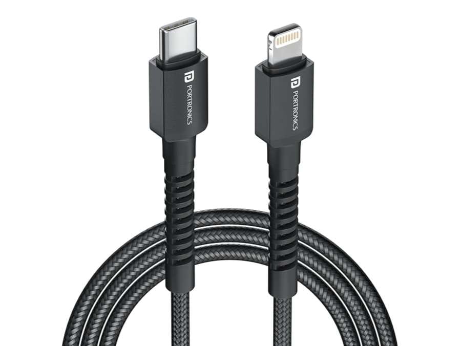 Portronics Konnect X Type C to 8-Pin 27W Fast Charging Cable, Premium TPE Material, Support to all Lightning Devices 2M Length - Black