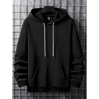 Fashlook Solid Hooded Wool Blend Casual Black Full Sleeve T-Shirt For Mens