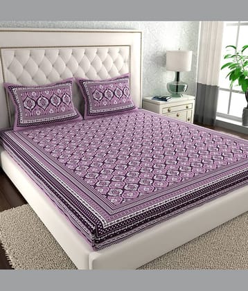 ABHACLOTHO Cotton 1 Double Bedsheet with 2 Pillow Covers ( Purple )