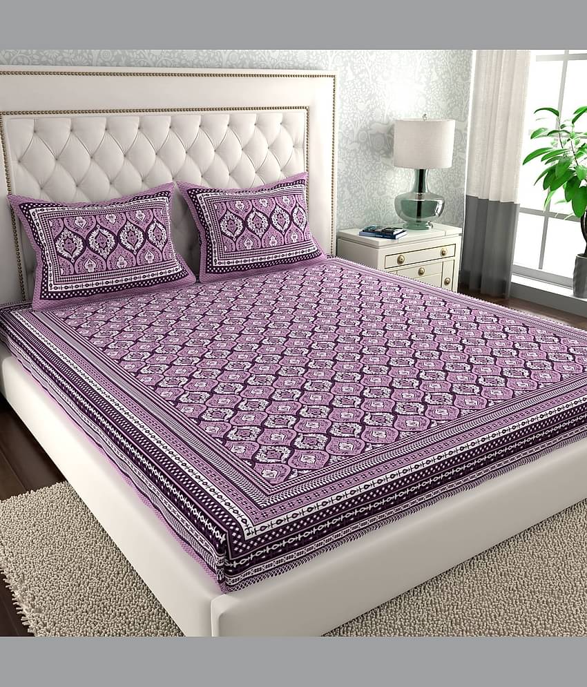 ABHACLOTHO Cotton 1 Double Bedsheet with 2 Pillow Covers ( Purple )