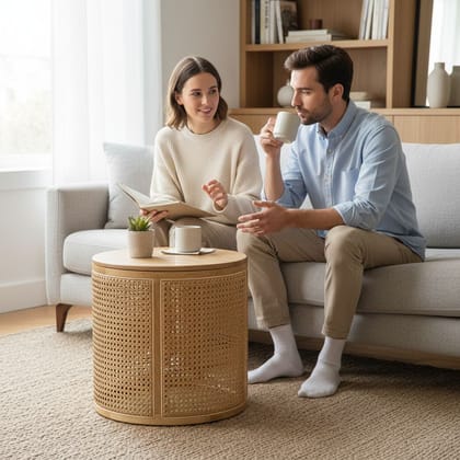 Wood Rattan End Table-Coffee Table