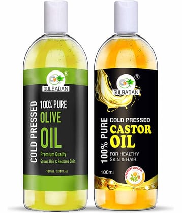 GULBADAN Cold Pressed Olive Oil and Castor Oil 100 mL Pack of 2