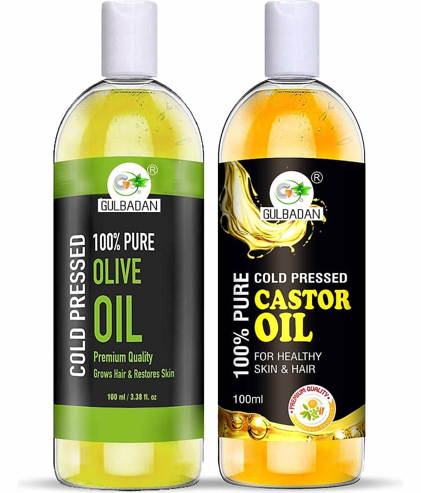 GULBADAN Cold Pressed Olive Oil and Castor Oil 100 mL Pack of 2