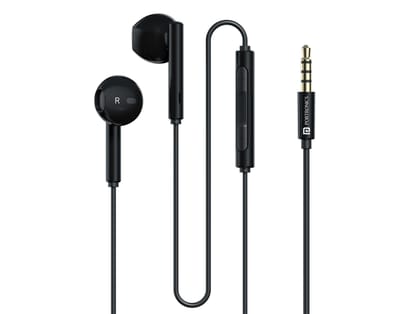 Portronics Conch Theta A 3.5mm Aux Jack, HD Mic, TPE Anti Tangle Material, Unique Earbuds Design - Black