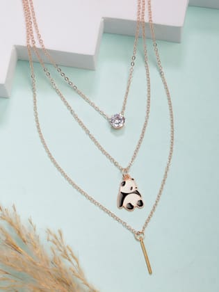 NVR Women's Rose Gold-Plated Artificial Stones Panda Layered Chain-Onesize / Rose Gold / Alloy