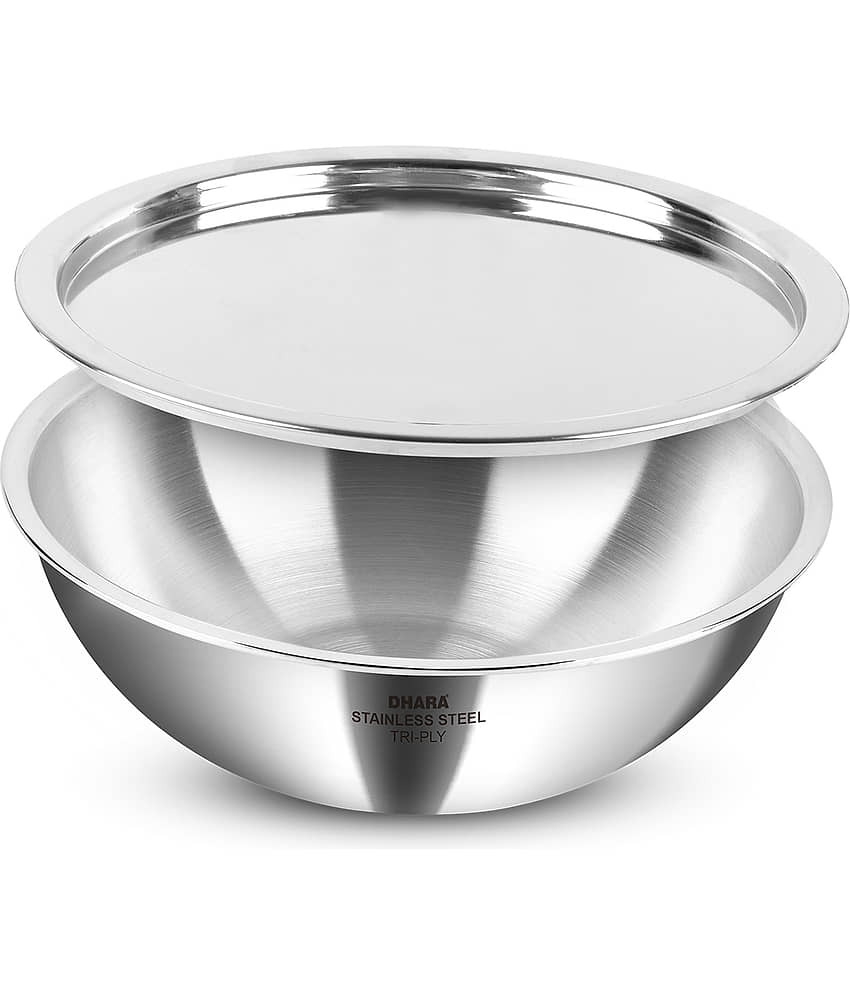 Dhara Stainless Steel Triply Stainless Steel Kadhai Induction Bottom Stainless Steel Handle 2.5 Thickness mm 18 cm Diameter ( 1 L )