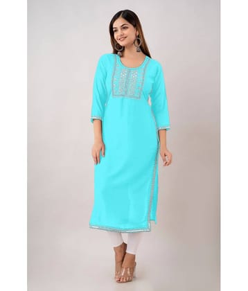 Kapadia - Turquoise Rayon Women's Straight Kurti ( Pack of 1 )
