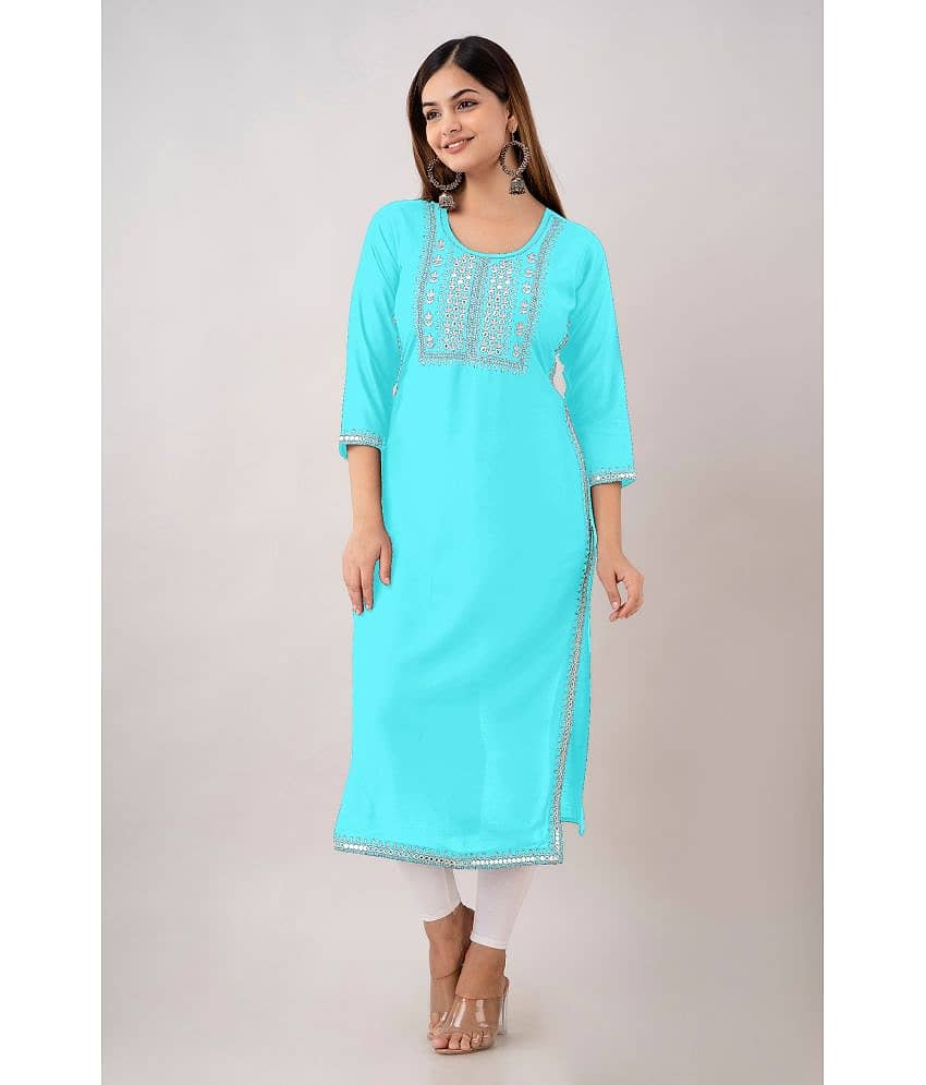 Kapadia - Turquoise Rayon Women's Straight Kurti ( Pack of 1 )