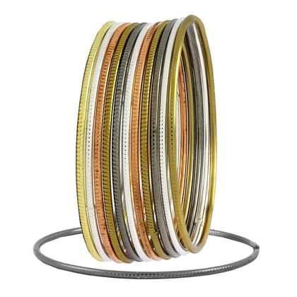 Slim Gold Silver Copper Antique Plated Set Of 12 Bangles Girls Women-Size: 2.4 Anna OR 2.25 Inches