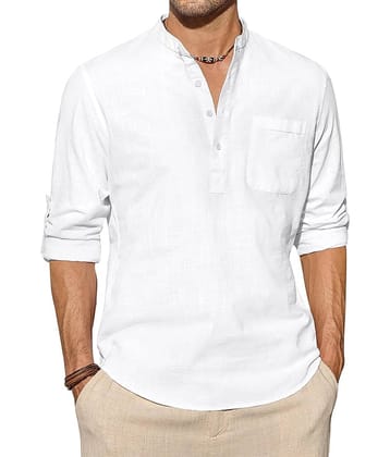 TrendiVastra Cream Cotton Blend Men's Shirt Style Kurta ( Pack of 1 )