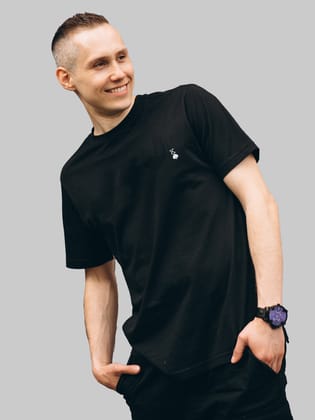 Black Solid Oversized Crew Neck T-shirt-S