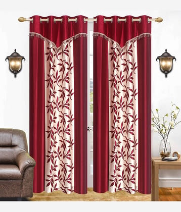 Stella Creations Floral Semi-Transparent Eyelet Curtain 7 ft ( Pack of 2 ) - Purple